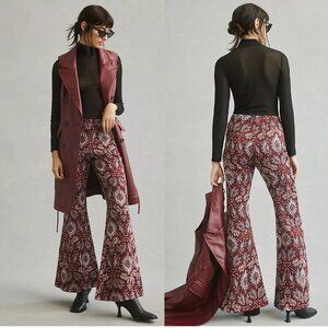 By Anthropologie Damask Jacquard Flare Pants size 2